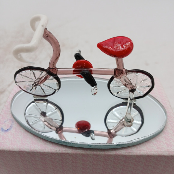 WAMANA Hand Blown Glass Bicycle Figurine w/ Box & Mirror Base - Picture 3 of 8